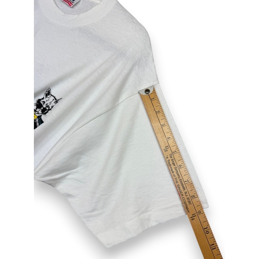 Vintage 1990 Tomkats Catering T Shirt L White Sgt Bilko Film Crew Promo Cat - Picture 12 of 14